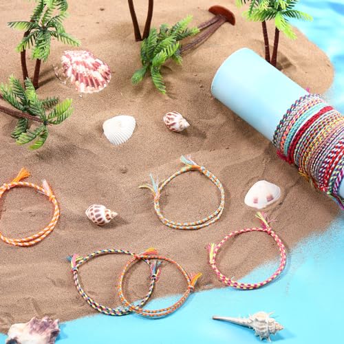 Image of Hicarer 30 Pieces Adjustable Woven Anklets Bracelets Bohemian Braided Rope Bracelets Waterproof Wax Coated Anklets for Women