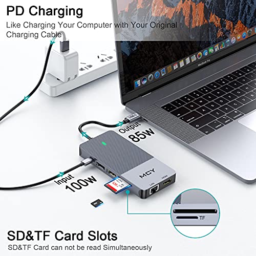 Docking Station, Mcy 12-In-1 Triple Display Usb C Docking Station Dual Monitor Usb C Hub Displayport With Dual Hdmi,100W Pd, Ethernet, Card Reader Compatible With Macbook Pro, Xps, Dell, Usb C Dock #TOP4