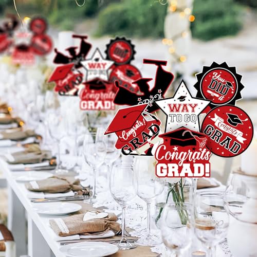 Image of 24Pcs Graduation Party Decorations Class of 2026, Graduation Centerpieces for Tables, 2026 Congrats Grad Party Centerpiece Stick Table Toppers for Graduation Party Supplies (Red)