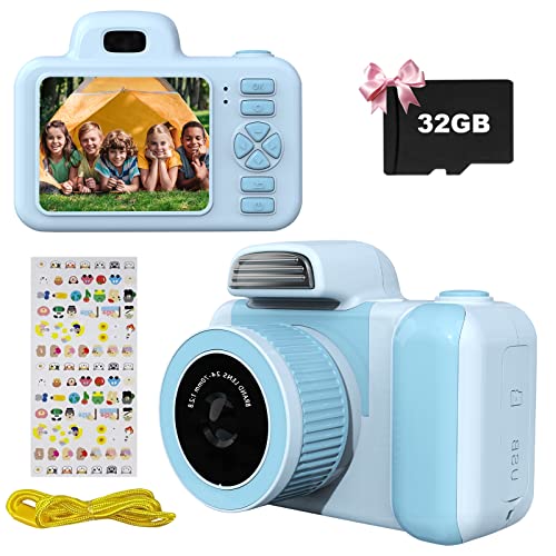 Toys for 3+ Years Old Boys Girls, Kids Selfie Camera for Toddler, Children Digital Video Toddler Camera, Christmas Birthday Festival Gift for Boys Age 3 4 5 6 7 8 9 with 32GB Card (Blue)