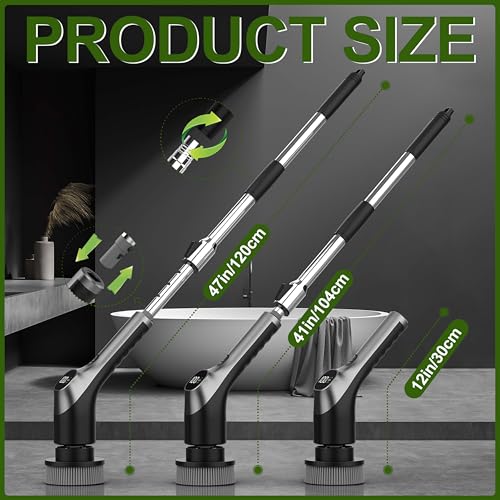 Brosse Nettoyage Electrique, 7 en 1 Brosse Rotative Nettoyage, IPX7 Étanche Nettoyeur de Douche, 2 Vitesses et Manche Réglable pour Salle de Bain, Cuisine, Voiture (Noir) – Image 6
