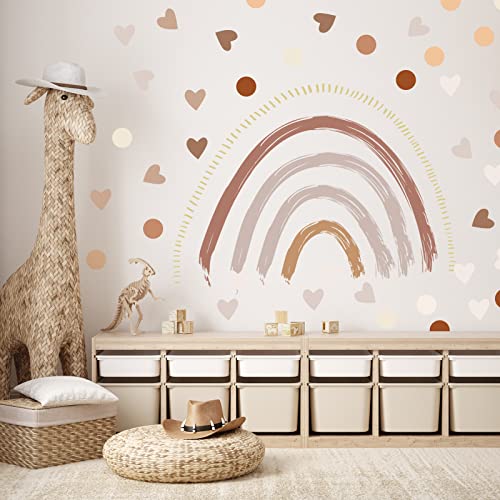 39.3 X 45.67 Inch Large Boho Rainbow Wall Decals Boho Polka Dots Wall Decals Circle Dot Wall Stickers Peel and Stick, Self Adhesive Boho Hearts Wall Sticker for Girls Bedroom Decor, Kids Nursery Room Playroom (Boho Rainbow + Polka Dots + Heart)