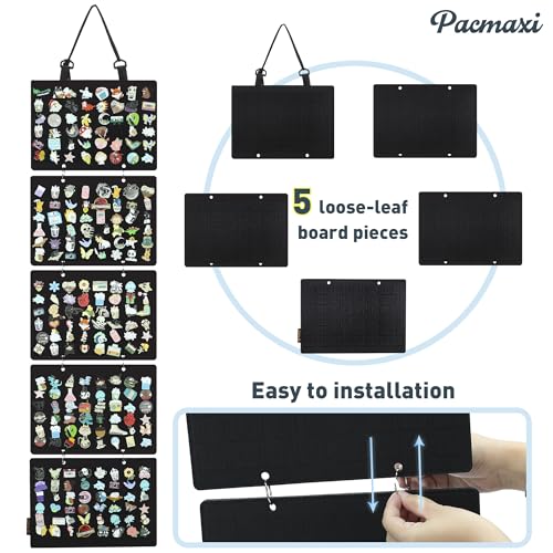 Image of Hanging Enamel Lapel Pin Display Panels Organizer With 5 Loose-leaf Board Pieces, Brooch Pin Enamel Pin Display Pages, Badge Collection Display Holder Holds At Least 120 Pins.(Pins Not Included) (Black)