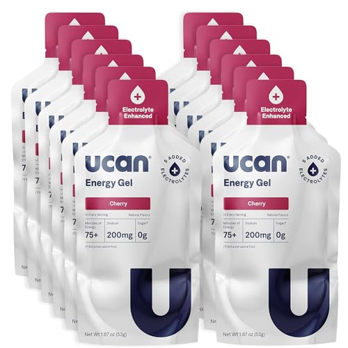 Image of UCAN Edge Energy Gel Shots, Cherry + Electrolyte (12, 2 Ounce Packets) for Running, Training, Workouts, Fitness, Cycling, Crossfit | Sugar-Free, Vegan, & Keto Friendly Energy