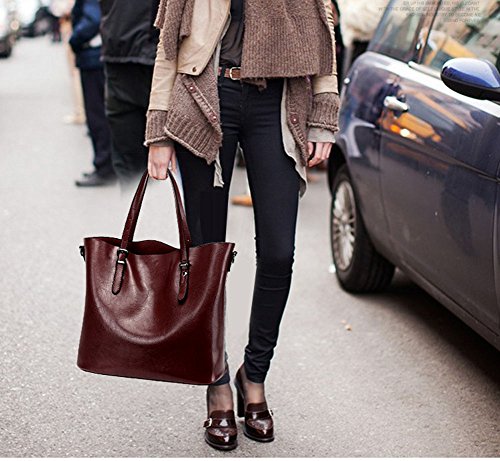 Image of Women's Vintage Large PU Leather Travel Handbag Hobo Bag Shoulder Bag Sling Bag Cross Body Bag Wine