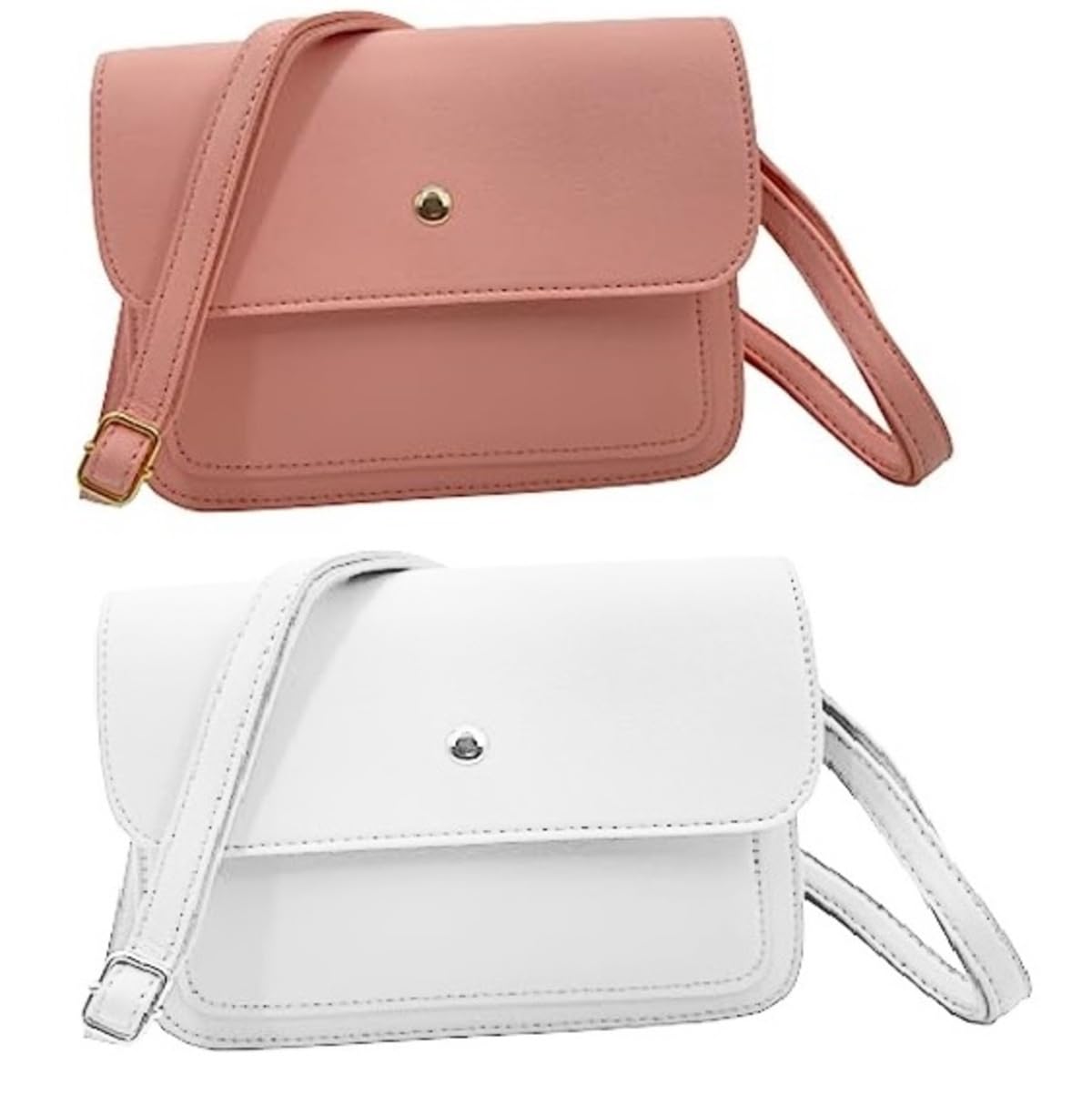 MOMISY Sling Bag with Adjustable Long Strap for Women Shoulder Solid Pattern Button Closure Handbags Crossbody ladies (Pink-White) (B0C9MJKM11) Amazon Price History, Amazon Price Tracker