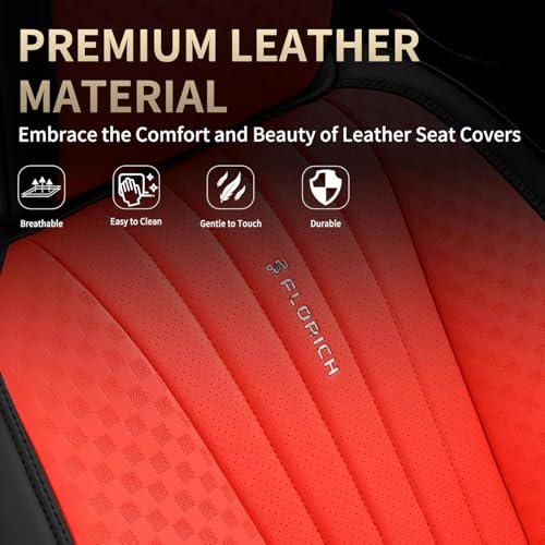 Image of FLORICH Car Seat Covers, Premium Leatherette Car Seat Covers Front Seats, Waterproof Leather Seat Protectors, Automotive Seat Protectors Universal Fit for Most Sedans Cars SUV Trucks, Black&Red