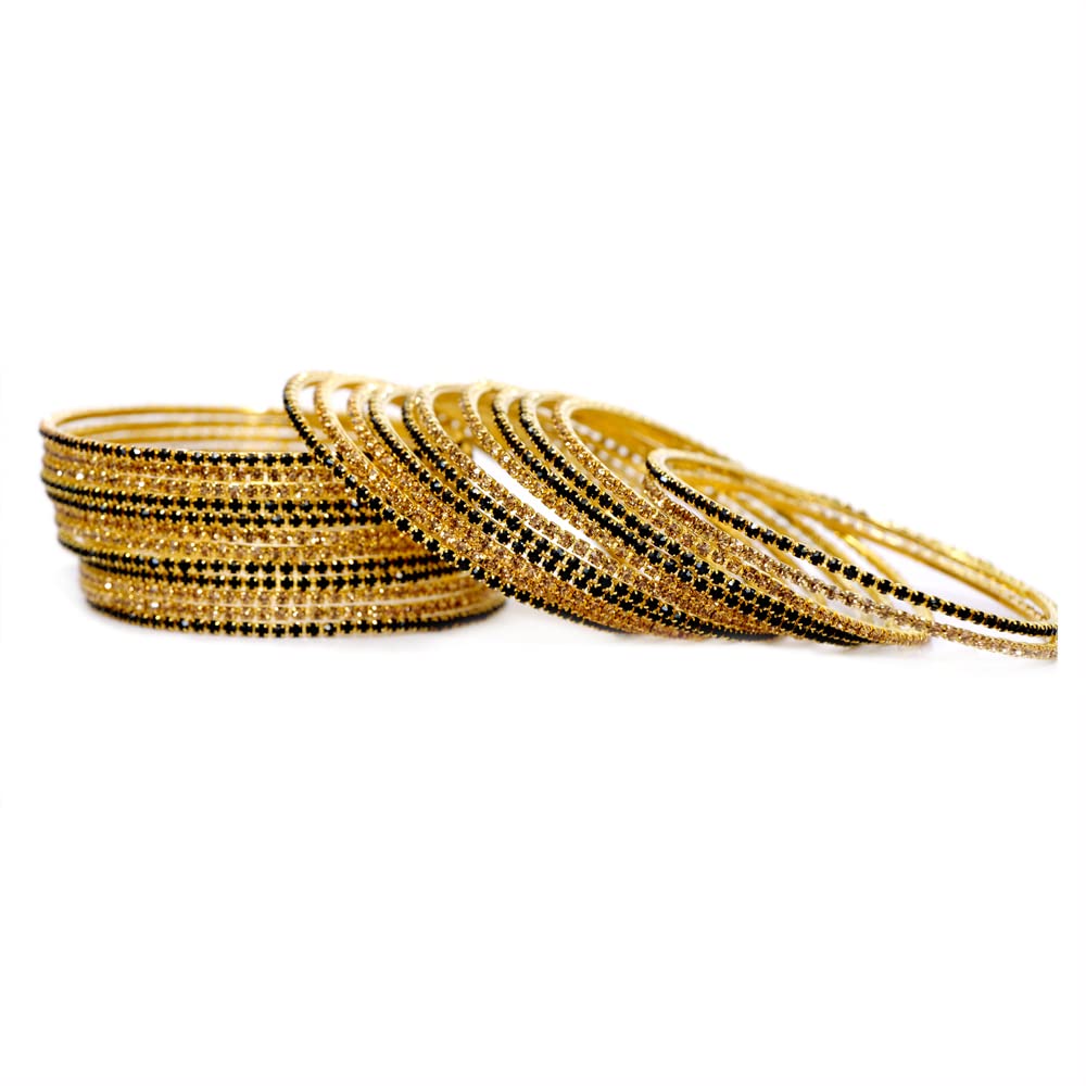 Zircon Gemstone Studded Glossy Finished Bangle Set, Pack Of 24