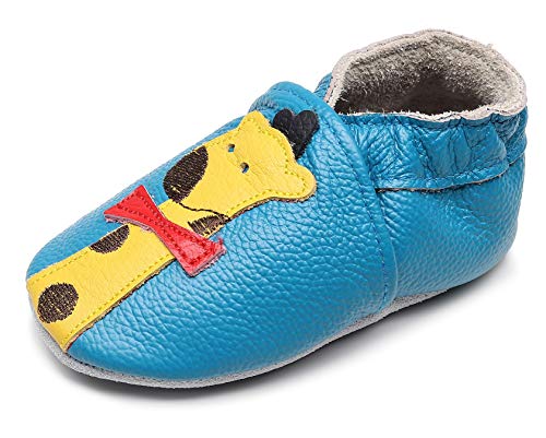HONGTEYA Baby Moccasins Genuine Leather Sole Toddler Boys Girls Shoes First Walker Cartoon Slippers (0-6Months, 11.5cm,4 M US Toddler, Giraffe)