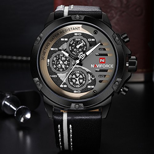 NAVIFORCE Men's Sport Military Watches Waterproof Analog Quartz Watch Date Multifunction Leather Army Wristwatch