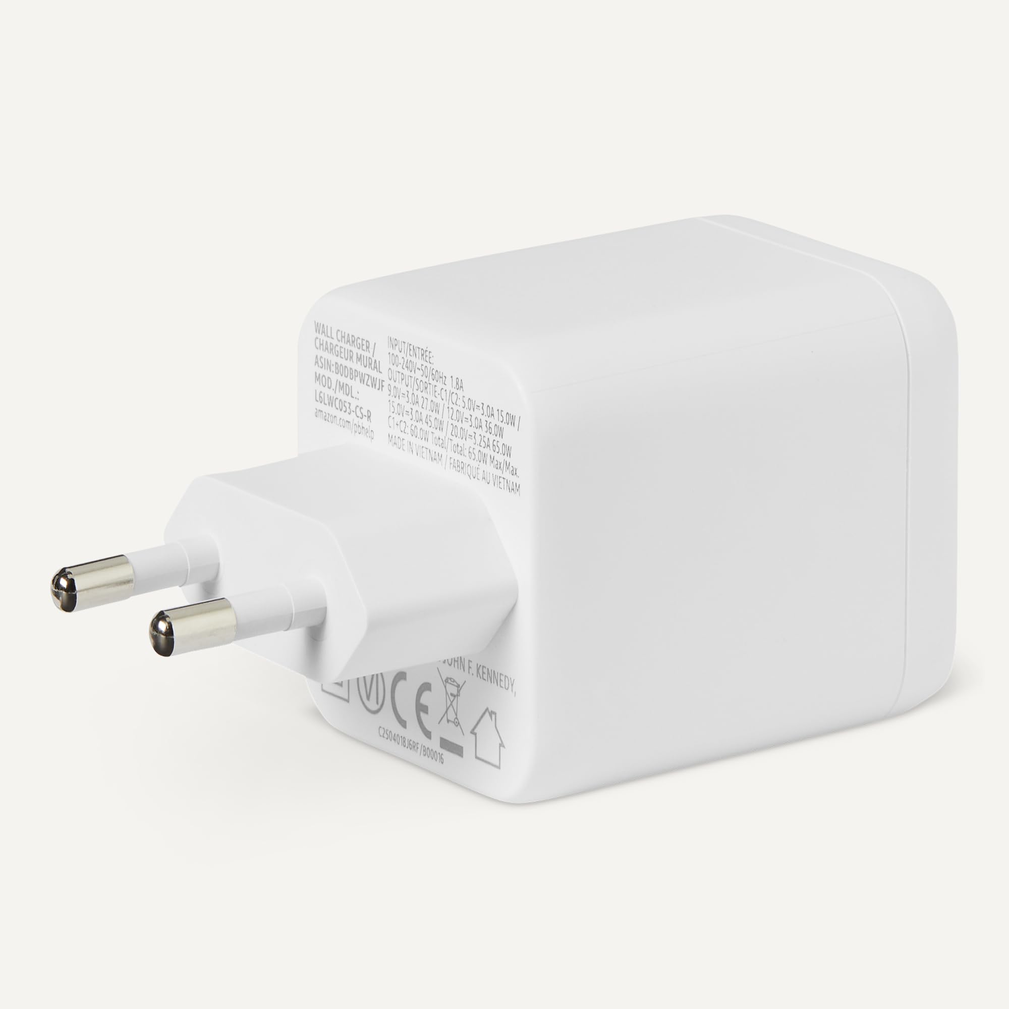 Amazon Basics Chargeur Mural USB C Nano GaN à Chargement Rapide, 65W, 2 Ports, Pour Ordinateurs Portables, Tablettes et Téléphones, Blanc - 5