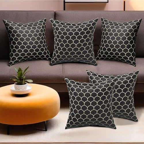 Image of Kuber Industries Set of 5 Velvet Finish Fancy Sofa Pillow Cover for Living Room | Decorative Cushion Covers 16 inch x 16 Inch for Bedroom & Home Decor | Sequins Bubbel - Black