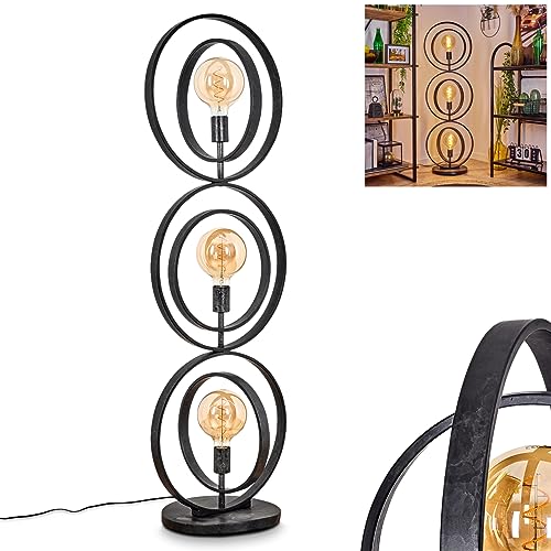 Stehleuchte Tercel, Vintage Stehlampe aus Metall, Schwarz, Standlampe im Industrial Design m. verstellbaren Ringen, Fußschalter am Kabel u. Lichteffekt an der Wand, Höhe 125 cm, E27, ohne Leuchtmittel
