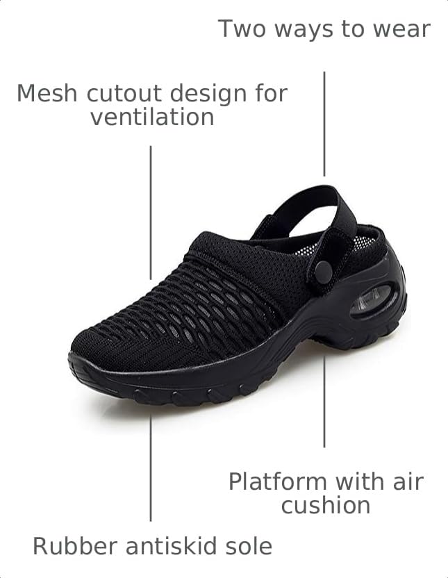 Image of Trsorini Mules Clogs for Women Summer Air Cushion Platform Mesh Mules Sneaker Sandals for Female Lightweight Beach Shoes Outdoor Slippers Walking Shoes