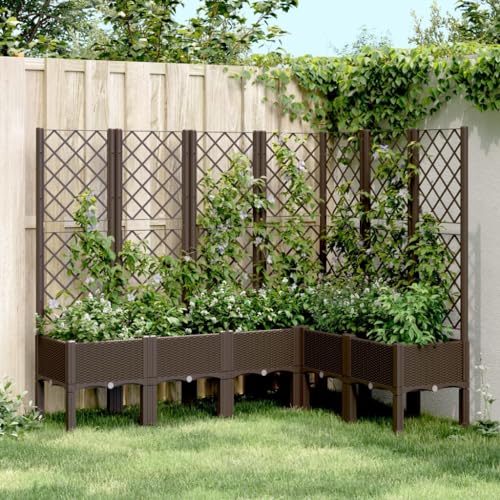 Gecheer Jardinera con Enrejado PP marrón 160x120x142 cm,Jardinera Exterior para Jardín Balcón o Patio
