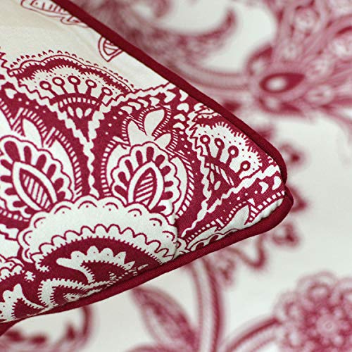 Image of FADFAY Bed Set Red Floral Leaves Bedding Elegant Bed Sheets Set Luxury Bedding Sheet 800 Thread Count 100% Egyptian Cotton Deep Pocket Fitted Sheet, Girls Women 4 Piece-Twin Size
