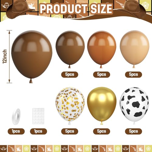 Image of Western Cowboy Balloons, 30Pcs 12inch Brown Nude Gold Confetti Balloon With Cow Print Latex Sky Cloud Balloons for Farmhouse Cowboy Western Baby Shower Boys Girls Birthday Party Decorations