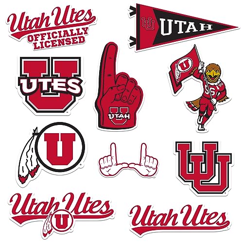 Image of University of Utah 9ct Vinyl Large Deluxe Stickers Variety Pack - Laptop, Water Bottle, Scrapbooking, Tablet, Skateboard, Indoor /Outdoor - Set of 9
