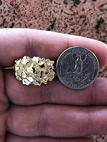 Solid 925 Sterling Silver 14k Yellow Gold Finish - Men's 925 Silver Ring - Gold Nugget Ring - Pinky or Ring Finger - Sizes 6-134
