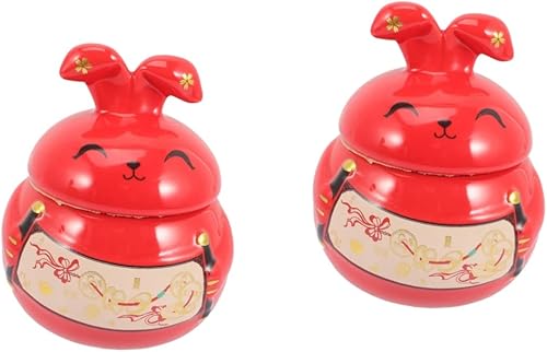 UPKOCH Recipiente de 2 piezas con tapa, juego de té suelto, platos de caramelo, decorativos de cerámica, para té, estaño de conejo, tarro de