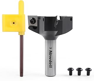 Newdeli CNC Spoilboard Surfacing Router Bit 1/2" Shank 2" Cutting Diameter 3 Wings Insert Carbide Slab Flattening Router Bit Planing Bit Wood Planer Tool