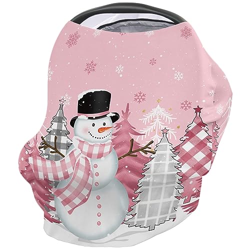 Nursing Cover for Breastfeeding Scarf, Christmas Pink Xmas Tree Snowman Snowflake Baby Car Covers Super Soft Multi Use for Canopy Shopping Cart Cover Blanket Stroller Cover