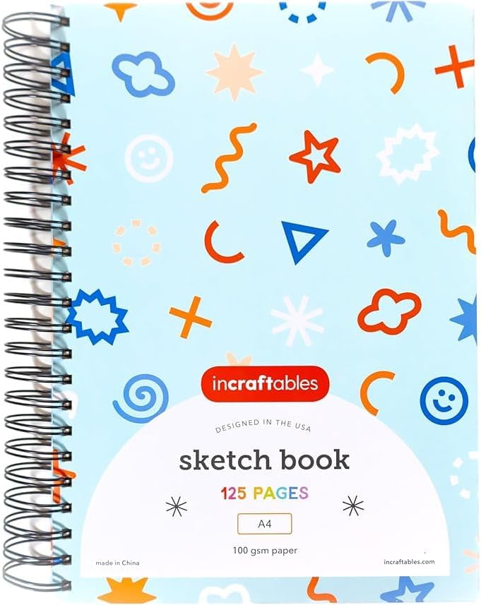 Incraftables Cuaderno de bocetos para niños con tapa dura encuadernada en espiral, 125 páginas, cuaderno de bocetos y papel de dibujo para niños,