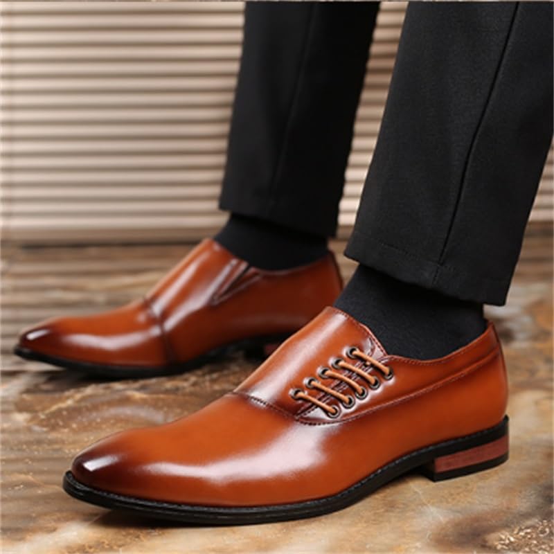 Men's Leather Shoes Business Formal Shoes Casual Shoes Side Lace-Up Faded Finish Breathable Smooth Upper Patchwork Design Skin-Friendly Lining Shock-Absorbing Lightweight Portable(D,13)4