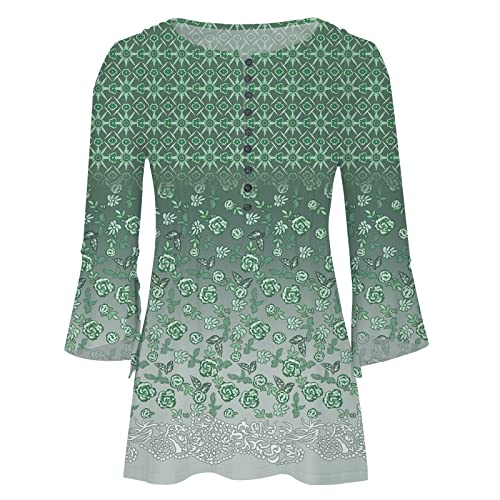 90S Party Outfits For Women 3/4 Sleeve Graphic Tunic Tops Trendy 2023 Summer Casual V Neck Empire Waist T-Shirt Blouse #TOP3