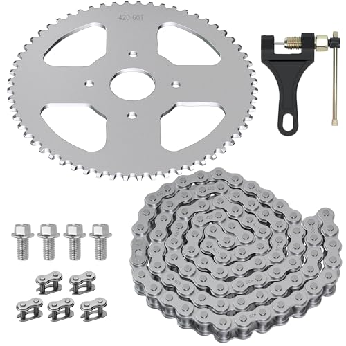 YOXUFA 60 Tooth Sprocket with 420 Chain 90 Links Replacement for Coleman Mini Bike CT200U BT200X CT200U-EX Baja Warrior Trailmaster MB165 MB200 Predator 212cc 196cc 200cc 6.5hp Powersports Parts