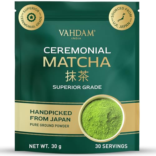 VAHDAM Matcha Ceremonial 30g | Té Verde Matcha Japonés Grado Ceremonial de Uji, Japón | Polvo Ultra Fino y Sedoso | Sabor Delicado Sin Amargor | Ideal para Ceremonia del Té y Matcha Latte