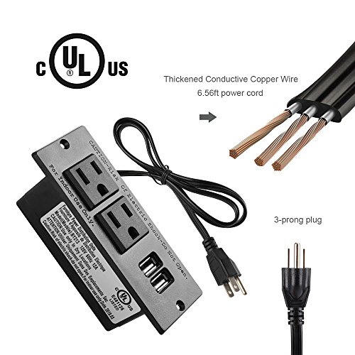 Conference Recessed Power Strip Socket with USB Ports,Table Power Strip,Desktop Charging Station with 2-Outlets and 2 USB Ports miniatura 2