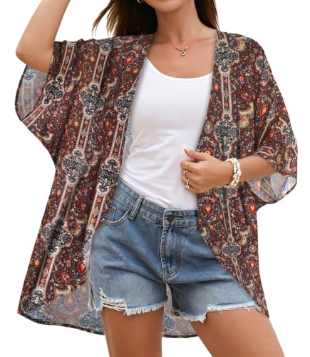 Image of CHICGAL Womens Floral Kimono Cardigan Beach Cover Up Casual Summer Tops