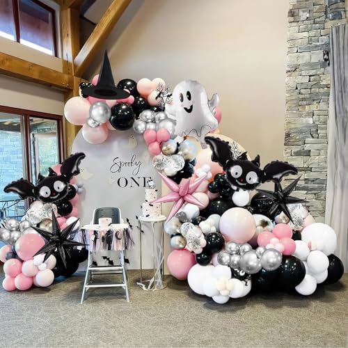 Pink Black Silver White Halloween Balloon Garland Kit 130Pcs With...