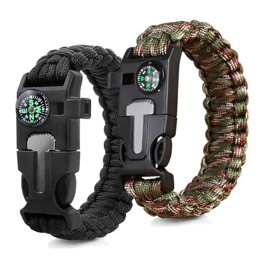 ZSMJAER 2 Pièces Bracelet Paracorde,Bracelet de Survie Multifonctionnel pour l'extérieur,Sifflet,Silex,Boussole pour Les Randonneurs,Les Aventuriers,Les Explorateurs pour Les Aventures en Plein Air
