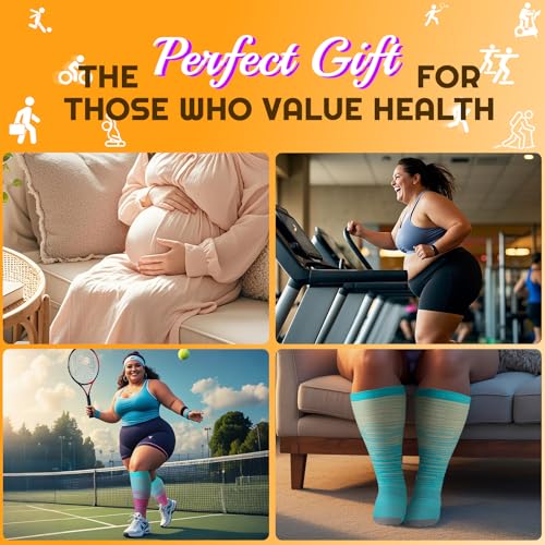 Image of Plus Size Compression Socks for Women & Men 3 Pairs, Wide Calf Extra Large 20-30 mmHg Knee High Support Socks for Travel, Running, Nurse