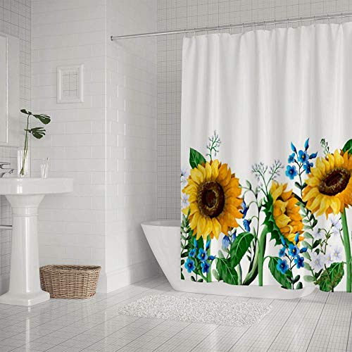 Rideau de douche imperméable fleurs imprimées polyester avec crochets pour baignoire - 3
