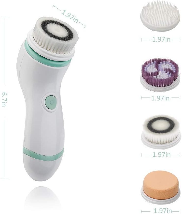 Facial Cleansing Brush, Electric Waterproof Skin Face Body Rotating Cleanser Brush Portable Travel Case Deep Pore Cleansing Gentle Exfoliating&Remove Blackhead Acne Facial Scrubber Washable Green