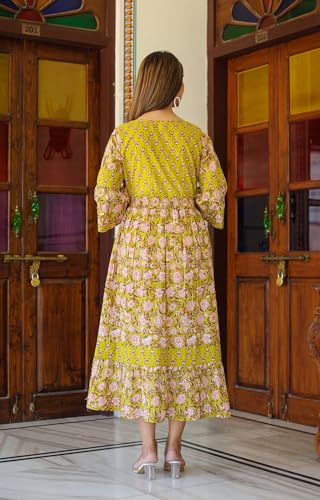 Image of Yash Gallery Women's Cotton Floral Printed Anarkali Maxi Dress