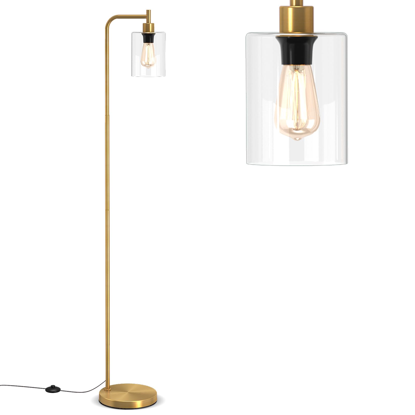 GiantexUK Industrial Floor Lamp, 1/3-Lights Standing Lamp with Glass Lampshades, Convenient Foot Switch & Stable Base, Tall Tree Lamps for Living Room Bedroom Office Sofa Corner (1 Light, Gold)