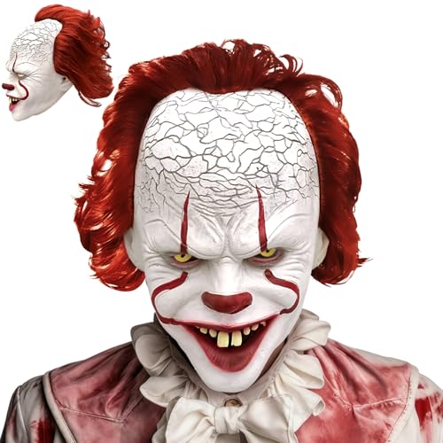 NXPZ Pennywise Máscara de Payaso Terrorífico para Halloween, Máscara de Payaso de Látex, Disfraces para Niños y Adultos, para Fiestas de Halloween y de Disfraces