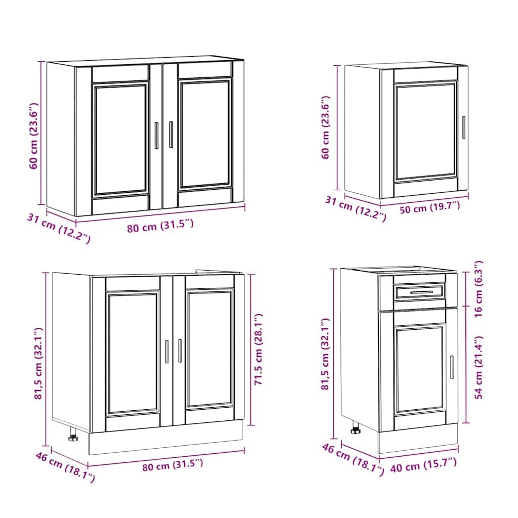 IKAYAA Mueble de Cocina 7 Piezas Kalmar, Cocinas Completas, Muebles Modulares, Armario Inferior de Fregadero, Armario Colgante para Horno Negro