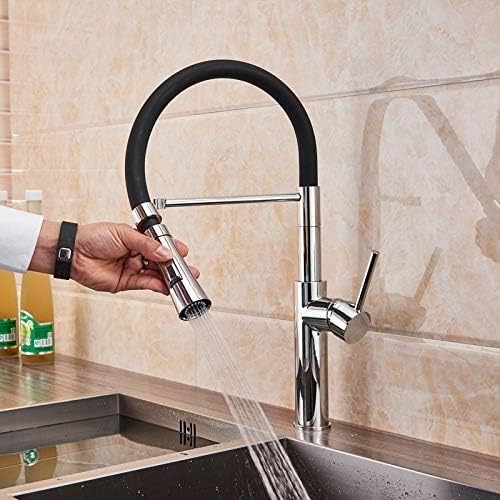 Grifo Monomando de Cocina Negro Mate con rociador para Fregadero, Ideal para Bares y Casas de Campo. para Agua fría y Caliente. Acabado Cepillado. Calidad Comercial.