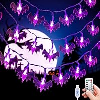XVZ Bat Fairy Lights - 4m, 20 LEDs, 8 Modes, Remote & USB, Timer for Indoor/Outdoor Halloween Party - Purple