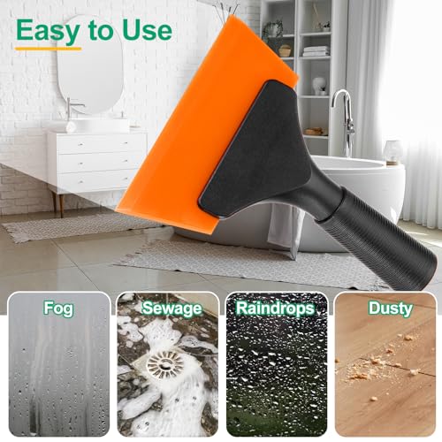 Image of uxcell 2Pcs 5 Inch Shower Squeegee for Glass Doors, All-Purpose Bath Squeegee with Handle for Bathroom Window Mirror Car Glass, Orange