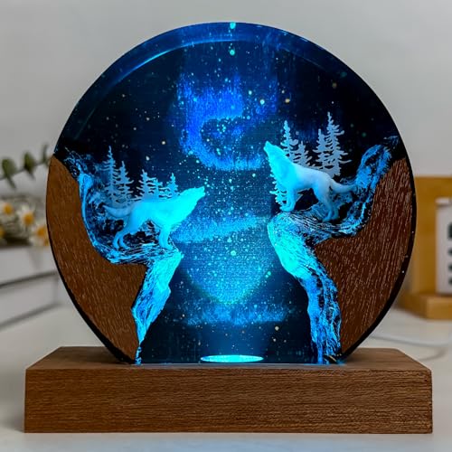 Handmade Wolf Resin Lamp for Bedroom Desk Bookshelf or Nightstand