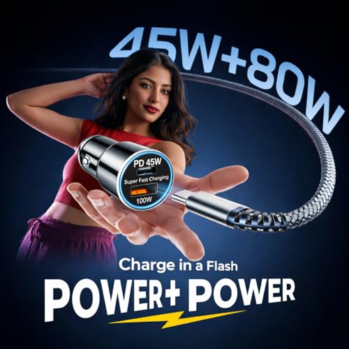 Image of 45W Fast Car Charger with 3-in-1 Cable | PD & QC Super Fast Charging | Type-C + USB-A Output | Supports Dash, Warp, VOOC |Compatible with Cars for iPhone & Android Smartphone (Transparent)