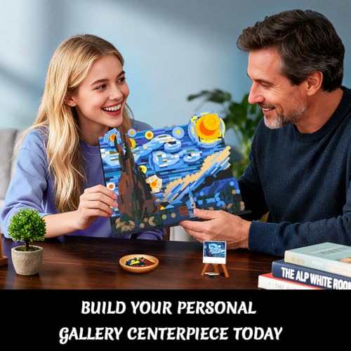 Image of CUBIMANA The Starry Night Building Set with LED Lights - 1501PCS Artwork 3.6MM Mini Blocks Building Sets for Adults, Famous Paintings Architecture Projects Home Art Decor for Men Women