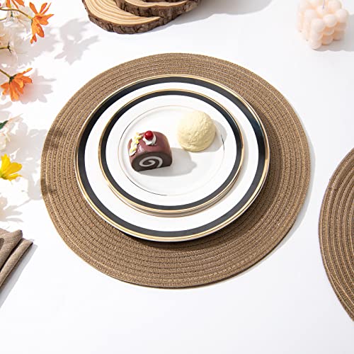 Image of SHACOS Round Placemats Set of 4 Woven Braided Kitchen Table Placemats 15 inch Round Place Mats Washable Table Mats Indoor Outdoor, Brown