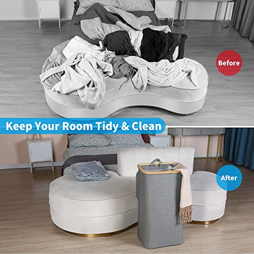 Efluky Large Laundry Basket With Lid, 100L Tall Laundry Basket With Bamboo Handles For Clothes And Toys Storage, Freestanding Collapsible Laundry Hamper With Inner Bag For Bedroom And Bathroom, Grey #TOP1
